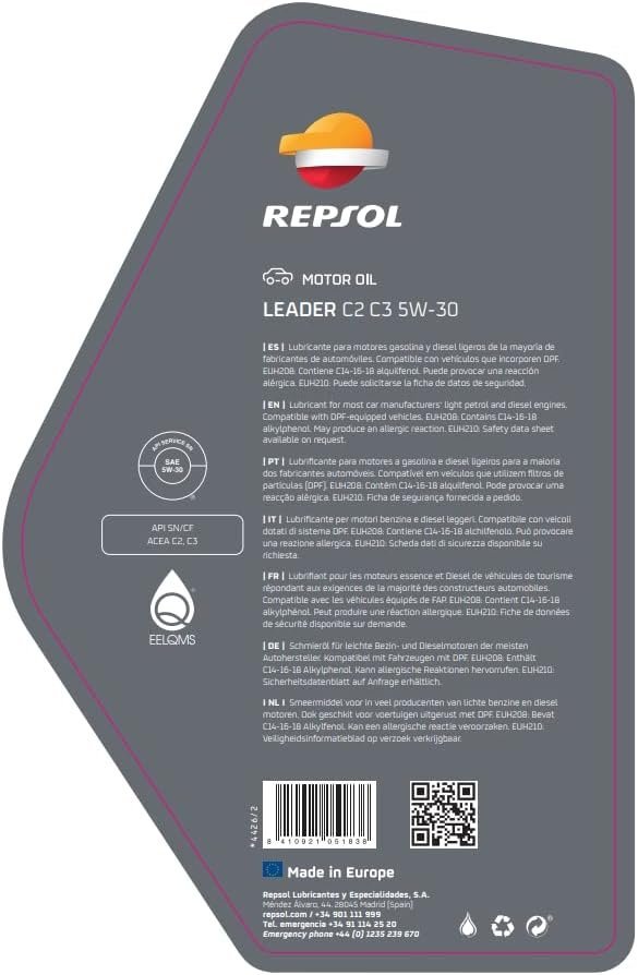 REPSOL LEADER C2 C3 5W30 5L - Imagen 3